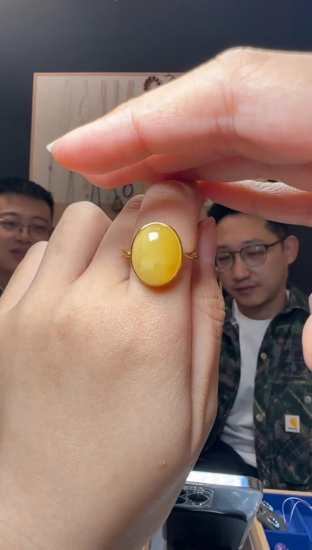 【闪购商品】琥珀戒指银S925镶嵌蜜蜡戒指戒托多样性发一