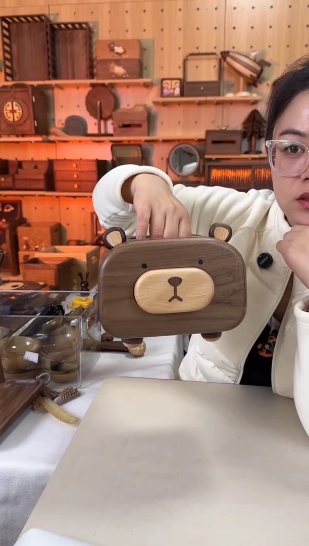 木北美黑胡桃熊小签纸巾盒