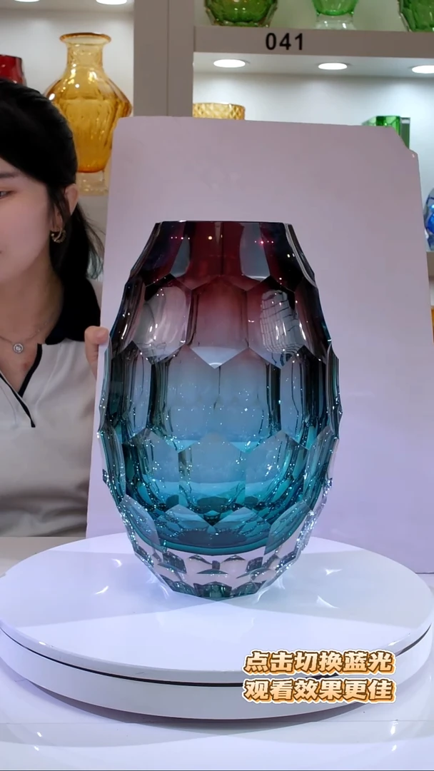 琉璃静**英湖水绿紫色大花瓶
