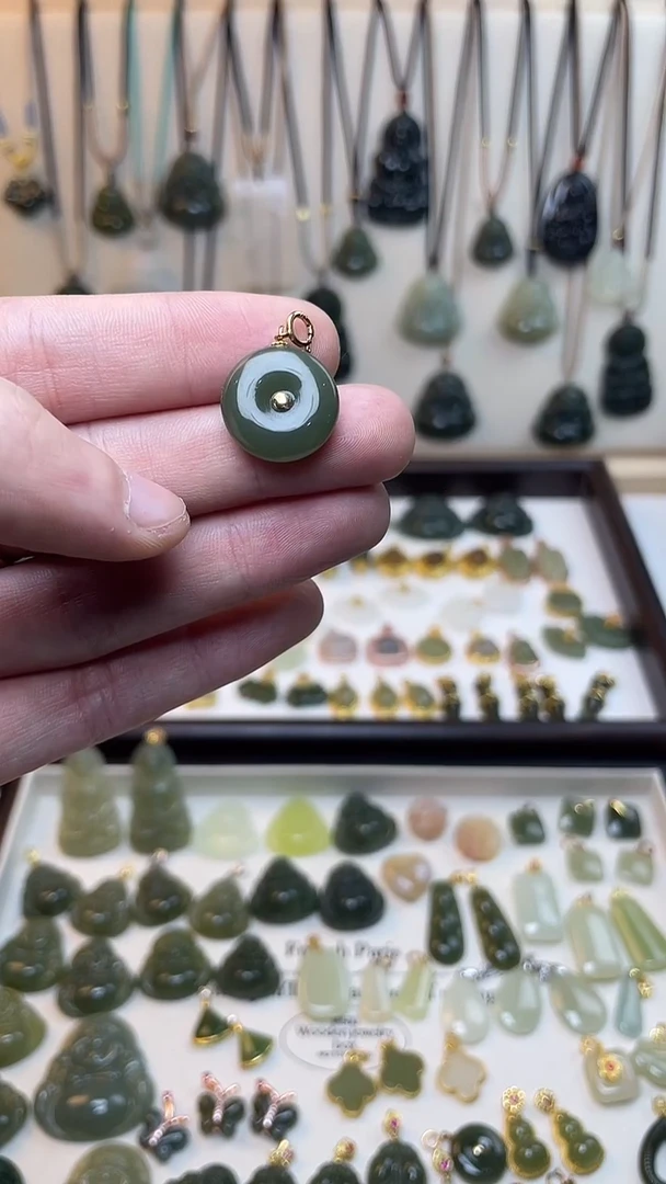 吊坠(不含链)银S925镶嵌和田玉平安扣