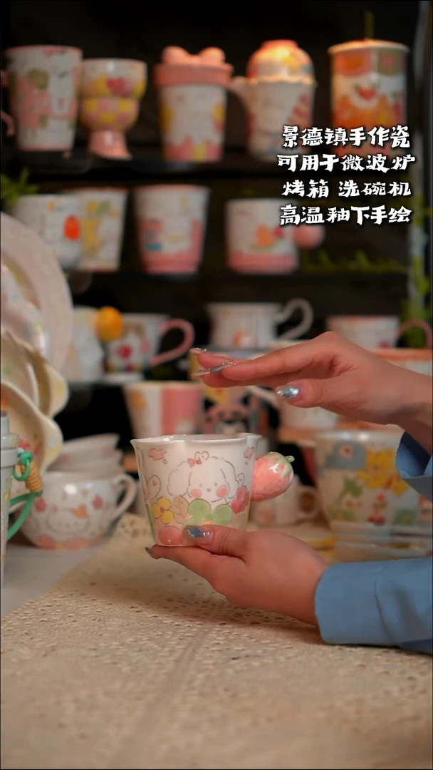 花边草莓马克杯釉下彩