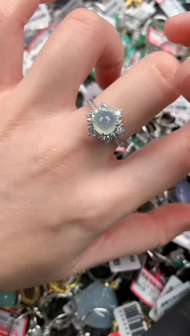 银S925镶嵌戒指翡翠222---10