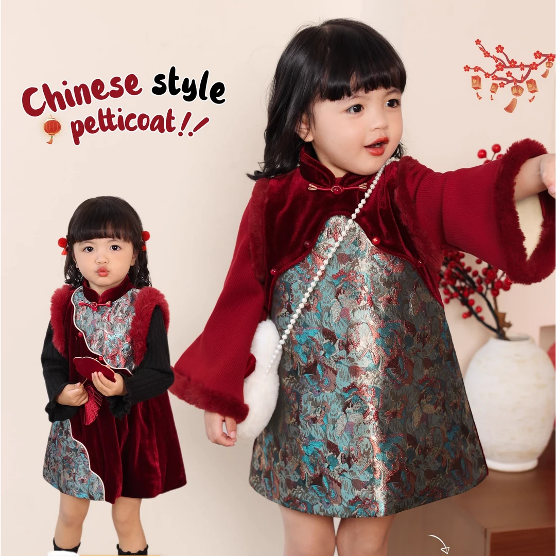 小o爸女婴童 拜年服冬旗袍裙婴儿过年红色喜庆衣服BLL94012 LUSON