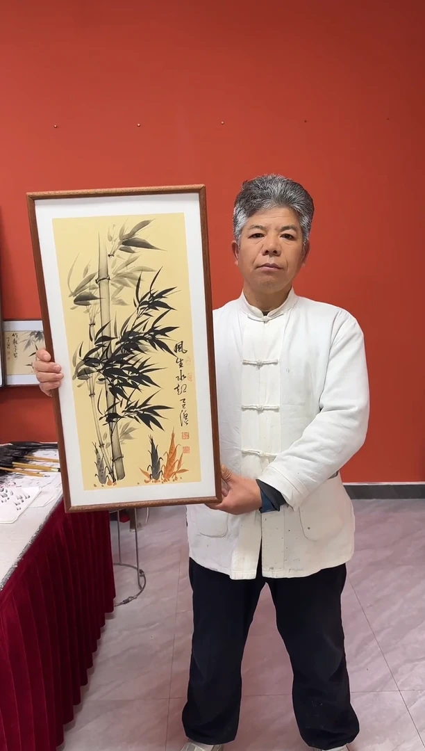 书法张富民手绘作品/风生水起//古宣（乌檀木外框）35*70cm左右