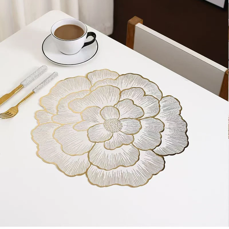 发2张北欧风格牡丹花烫金装饰家用桌垫防滑防水隔热餐垫杯垫