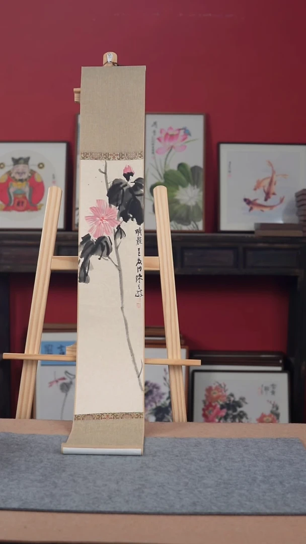 国画纯手绘纯手写-17*120卷轴花鸟