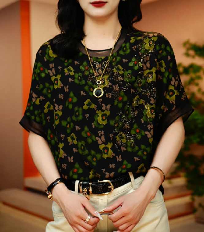 墨底绿韵-极简风减龄优雅轻奢时尚百搭气质上衣