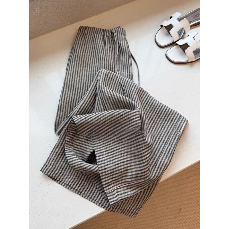 谁穿都好看！慵懒风条纹阔腿裤2025松弛感高腰宽松垂感休闲长裤