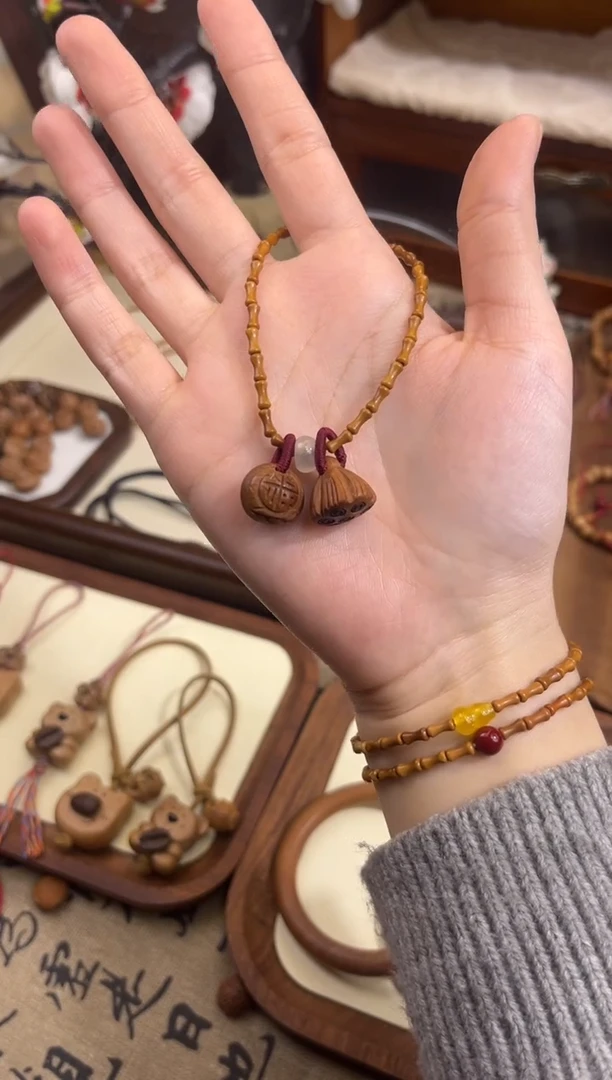 手串桃核【桃缘行】竹节「福气莲莲」桃木桃核辟、挡、驱、护 备注手围