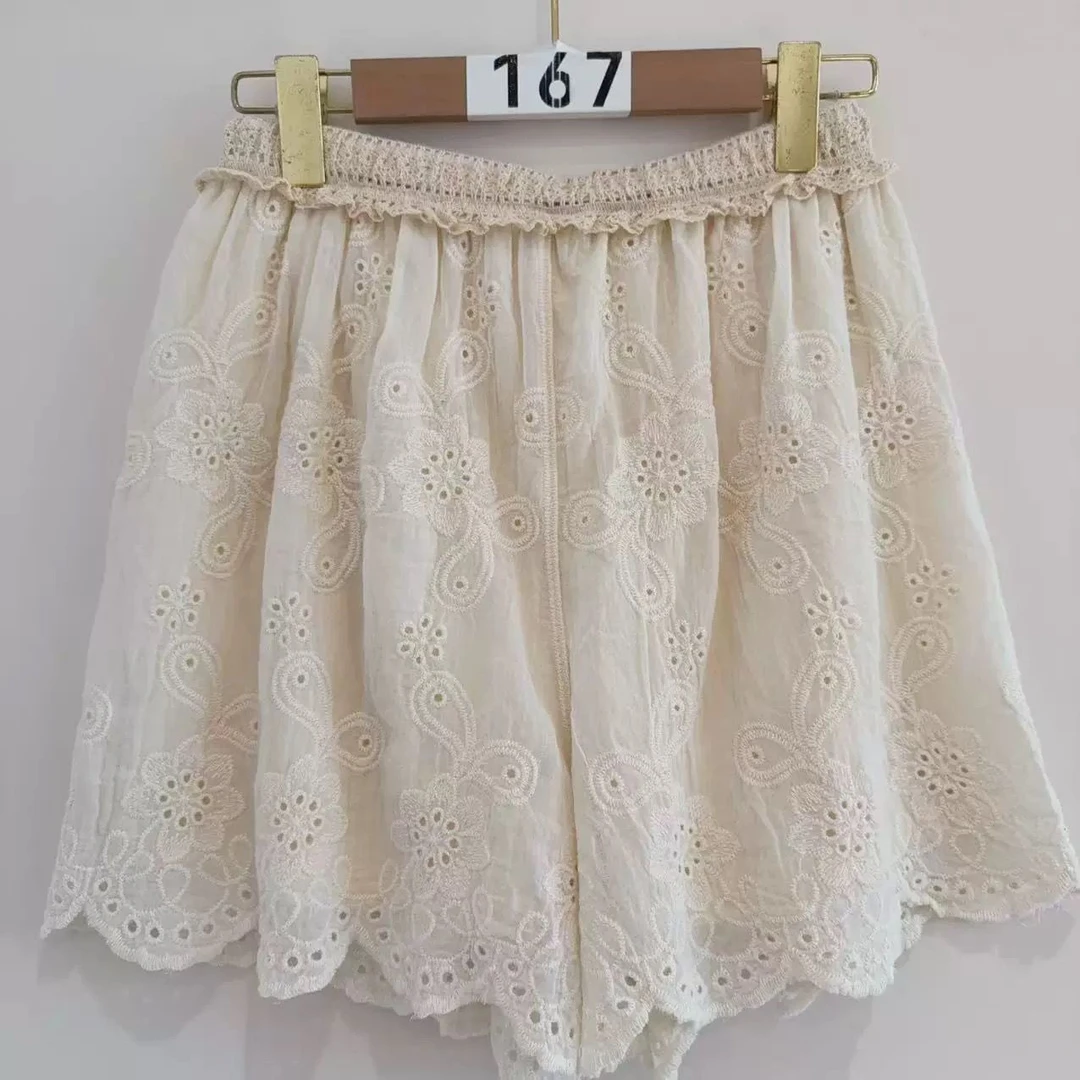 （276）重工小众别致蕾丝钩花短裤甜美A字裙裤女夏季慵懒风休闲裤