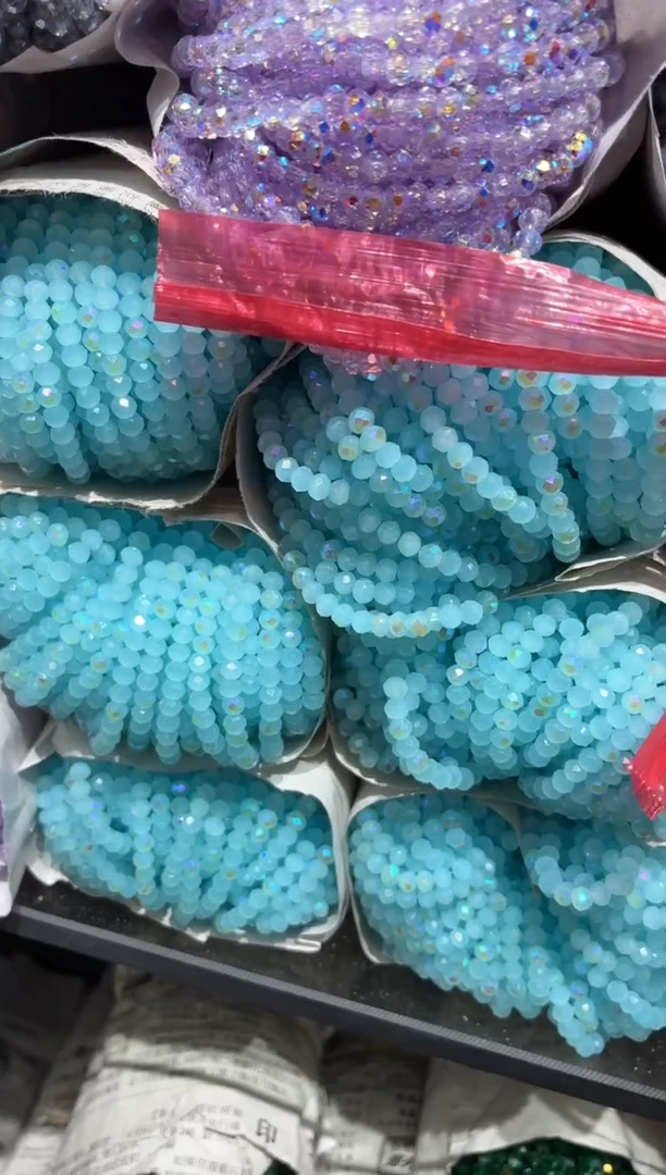 玻璃02060卡4水晶扁10条微光彩天青蓝玉