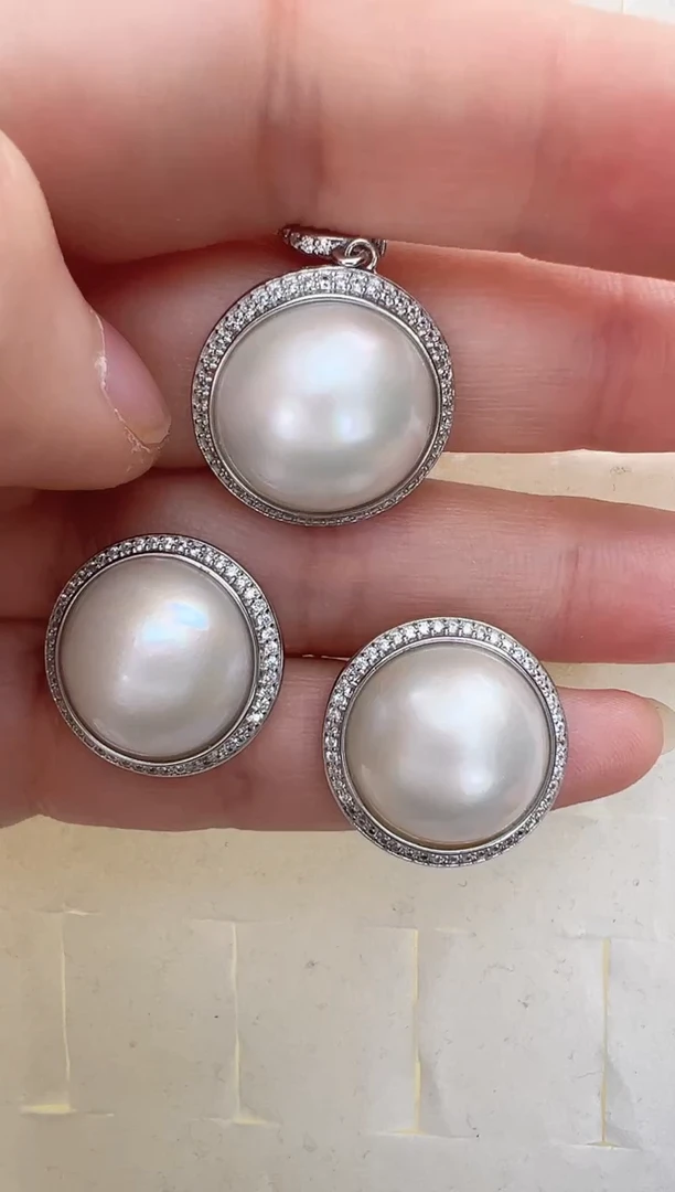 【闪购商品】拼合珍珠（马贝珠）耳饰银S925镶嵌白色太阳花套装