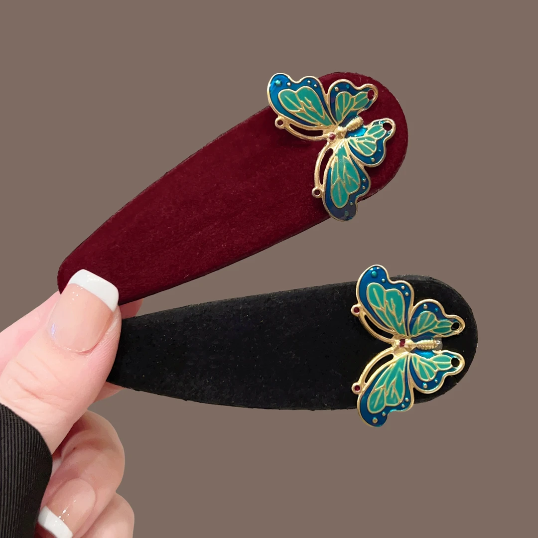 百搭复古高级感丝绒滴油蝴蝶水滴发夹2025新款小众刘海bb夹子发饰