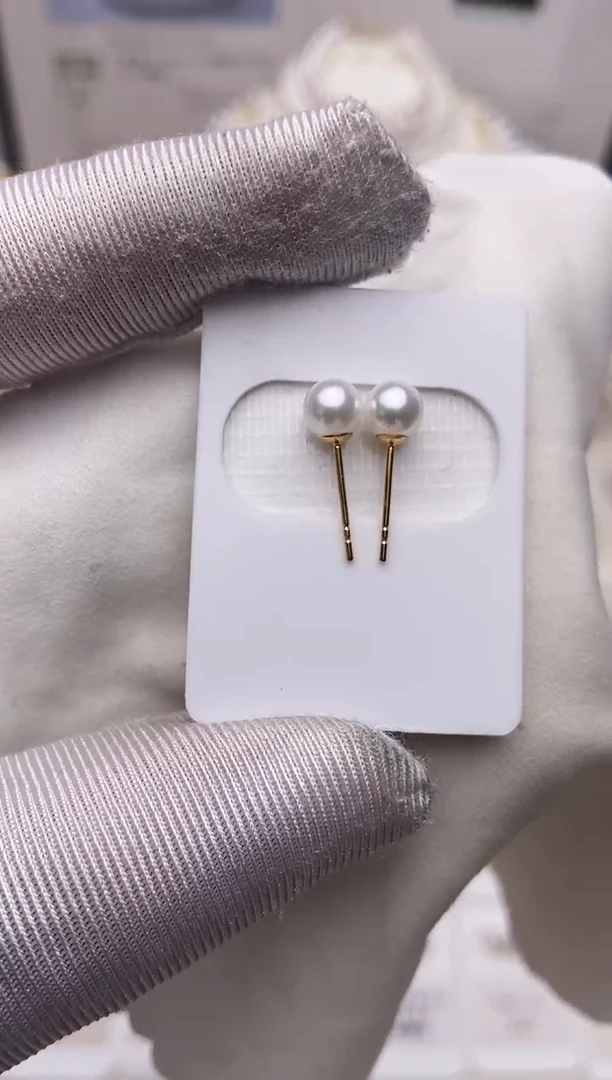 18K金镶嵌耳饰海水珍珠福利彩凛素钉5-6