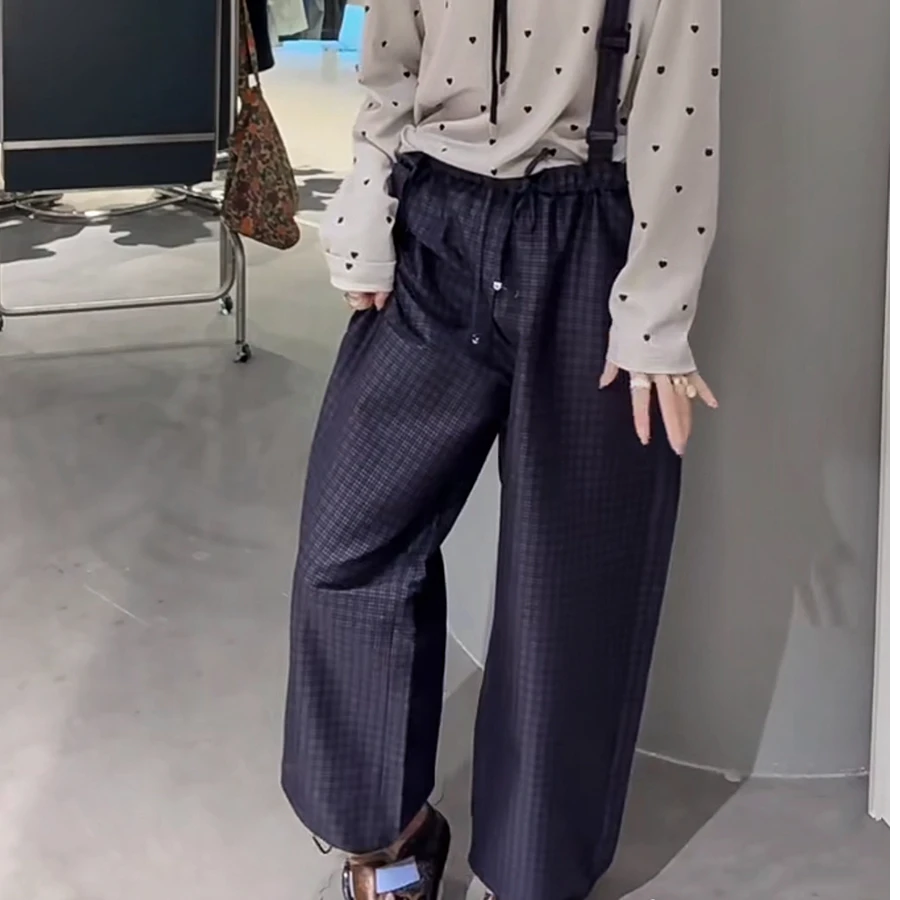 【格子背带裤】2025春夏桑蚕丝＋棉 格子休闲女宽松慵懒风垂感直筒裤