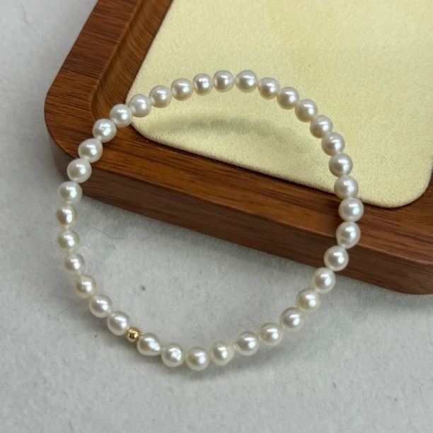 【新粉福利】天然珍珠素圈百搭珍珠手链简约白色气质