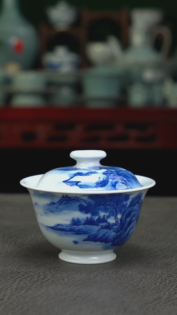 青花   元宝两才盖碗  120cc精品-二