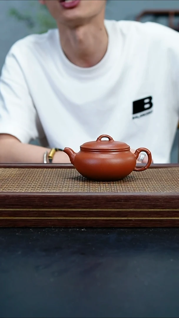 茶壶紫砂ZQ朱泥竹节扁腹