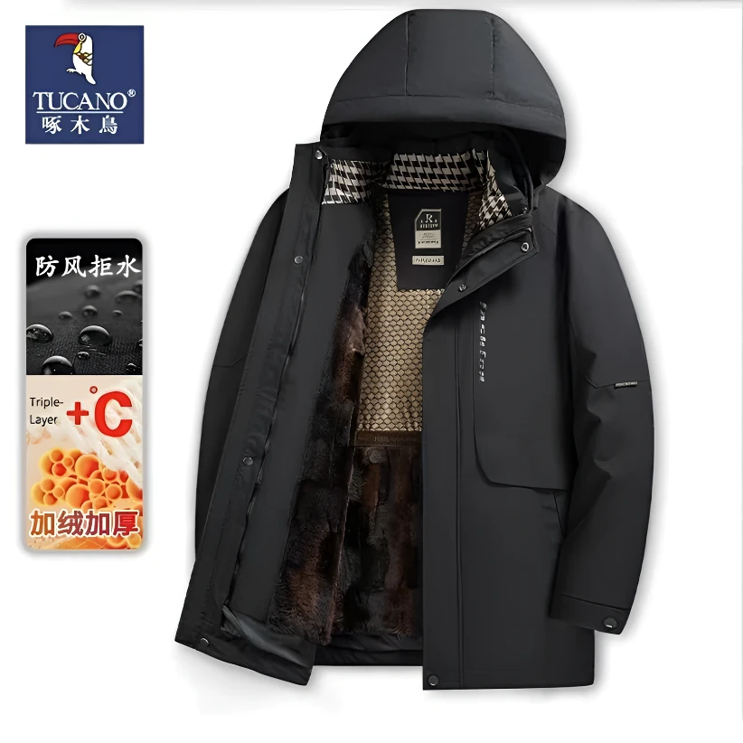 啄木鸟可拆卸内胆中年男装爸爸款棉服2024冬季新款加绒加厚外套男