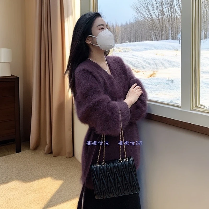 【北欧暖冬】初与优选 慵懒风高奢V领中长款套头动物长毛真毛拉绒飘