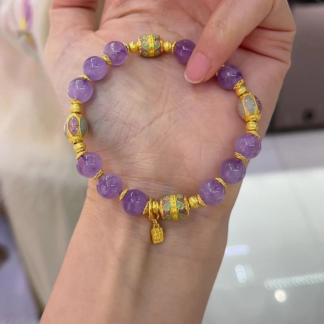 铜合金手链 紫气东来金色手链紫色多巴胺气质彩复古海边度假风款