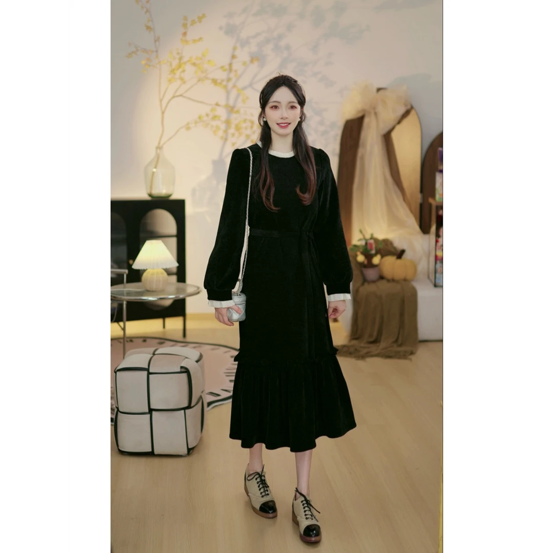 【赫本花园C】法式复古轻奢双面雪呢绒气质优雅秋冬连衣裙
