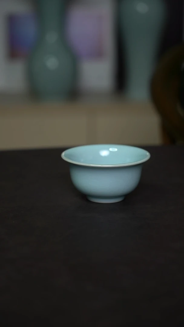 杯子瓷天青釉压手杯全手工