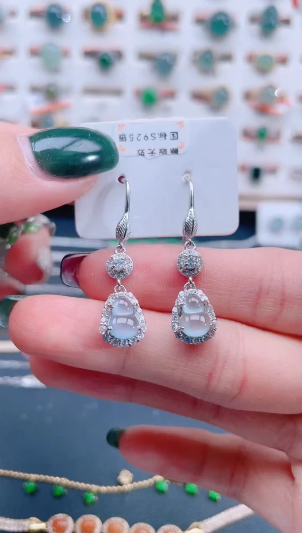 银S925镶嵌翡翠耳饰天然翡翠