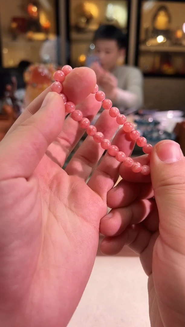 未镶嵌菱锰矿（红纹石）手链6.5mm+冰种红纹石（多样性发一）