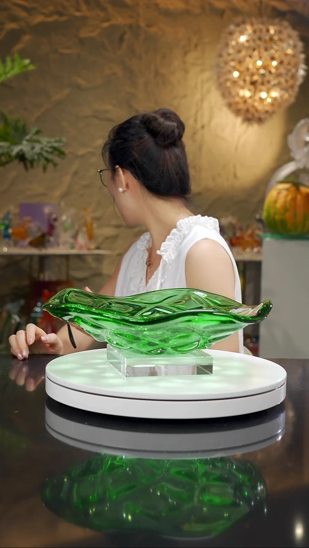 琉璃手工艺品祖母绿菱格果盘