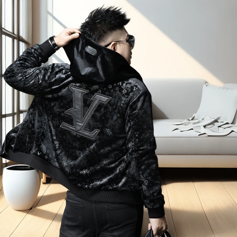 诺顿雷斯欧洲站刺绣金丝绒连帽棉衣外套冬季新款加棉夹克男士棉服