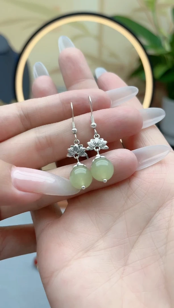 东陵石银S925镶嵌耳饰6512