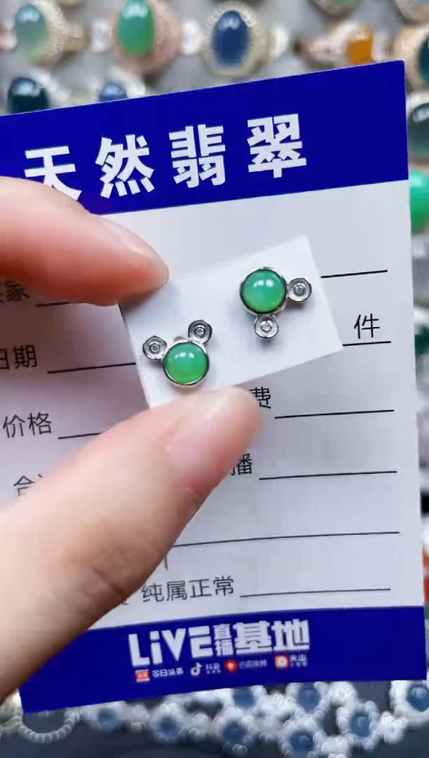 银S925镶嵌翡翠耳饰529