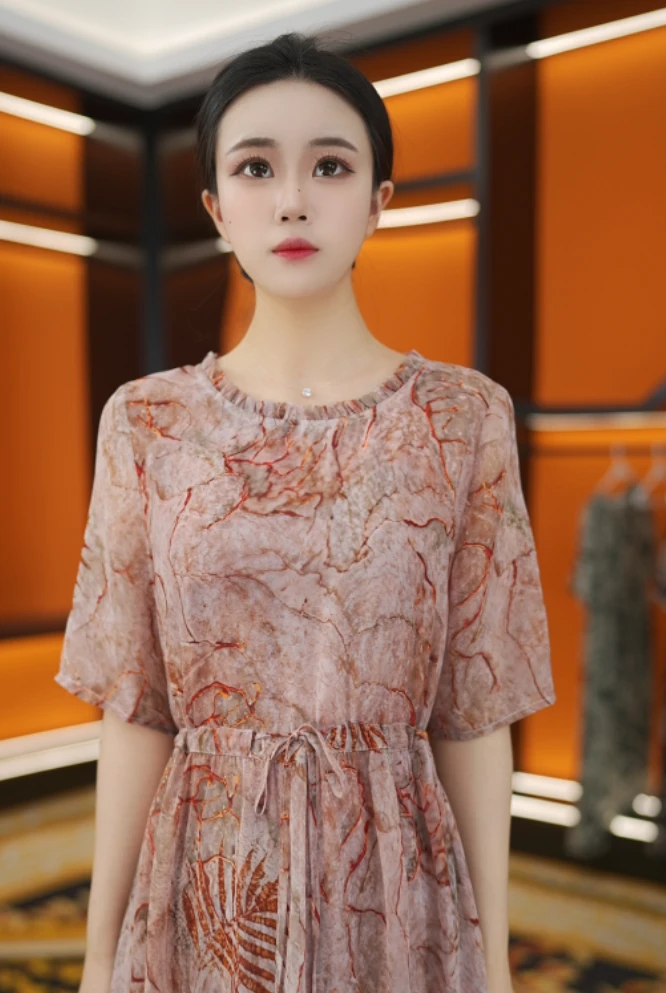 2025杭州正品-新款修身显瘦系带时尚名媛碎花短袖连衣裙女