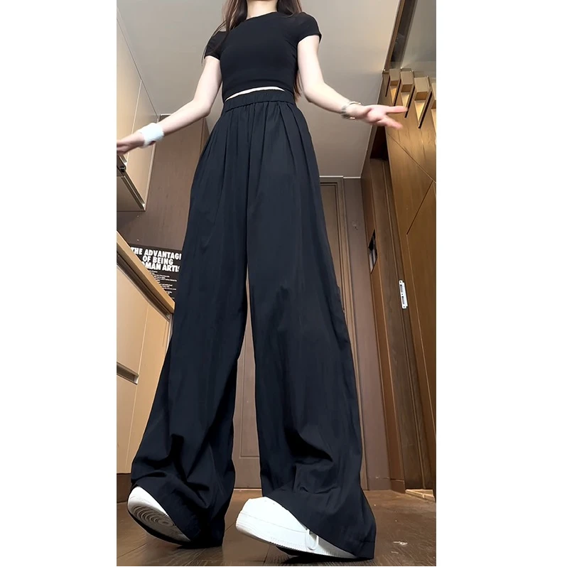 夏季冰丝直山本裤基础运动长裤筒黑色日系cityboy裤子男宽松阔腿