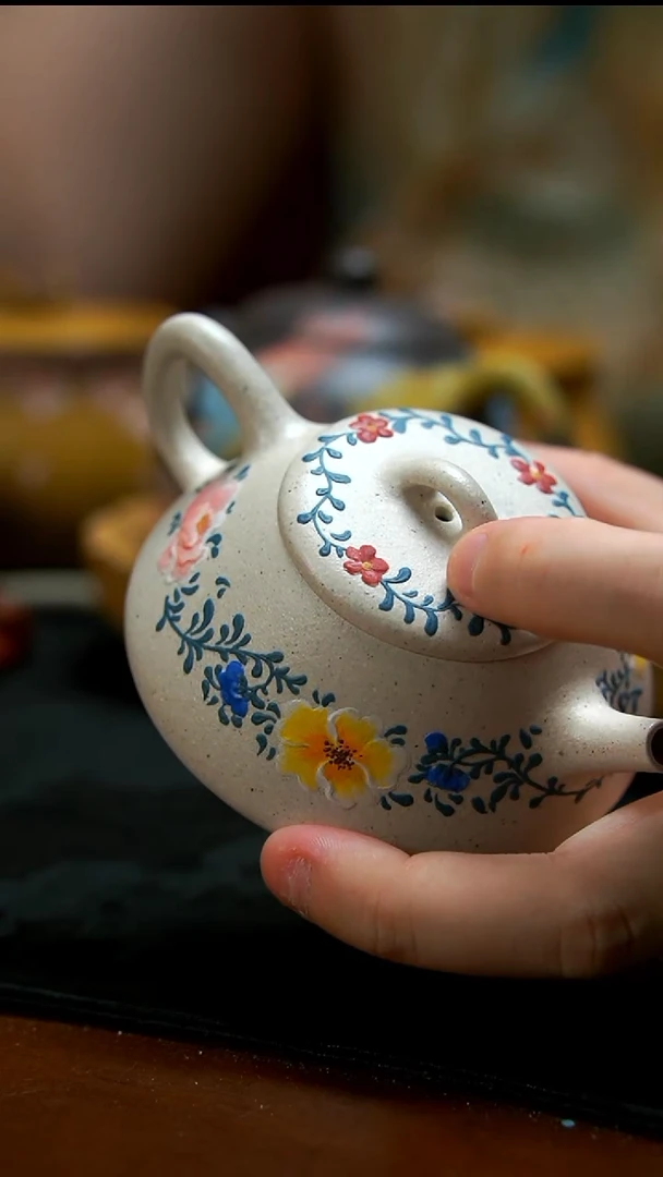 茶壶紫砂白泥青花石瓢壶