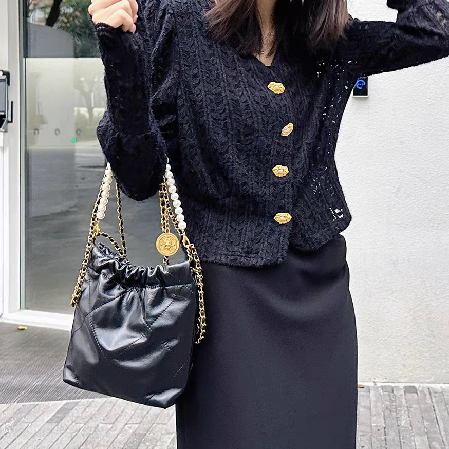 【A14】小香风珍珠包包女2025新款小垃圾菱格单肩斜挎包