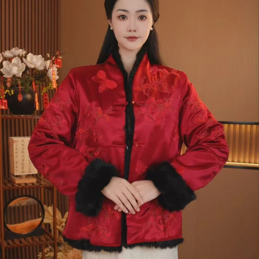 红鸾添喜-新中式重工刺绣双面皮草外套2025D8868-芒果广源仓