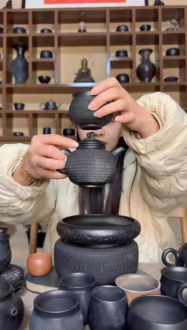手工黑陶整整日上一壶一杯