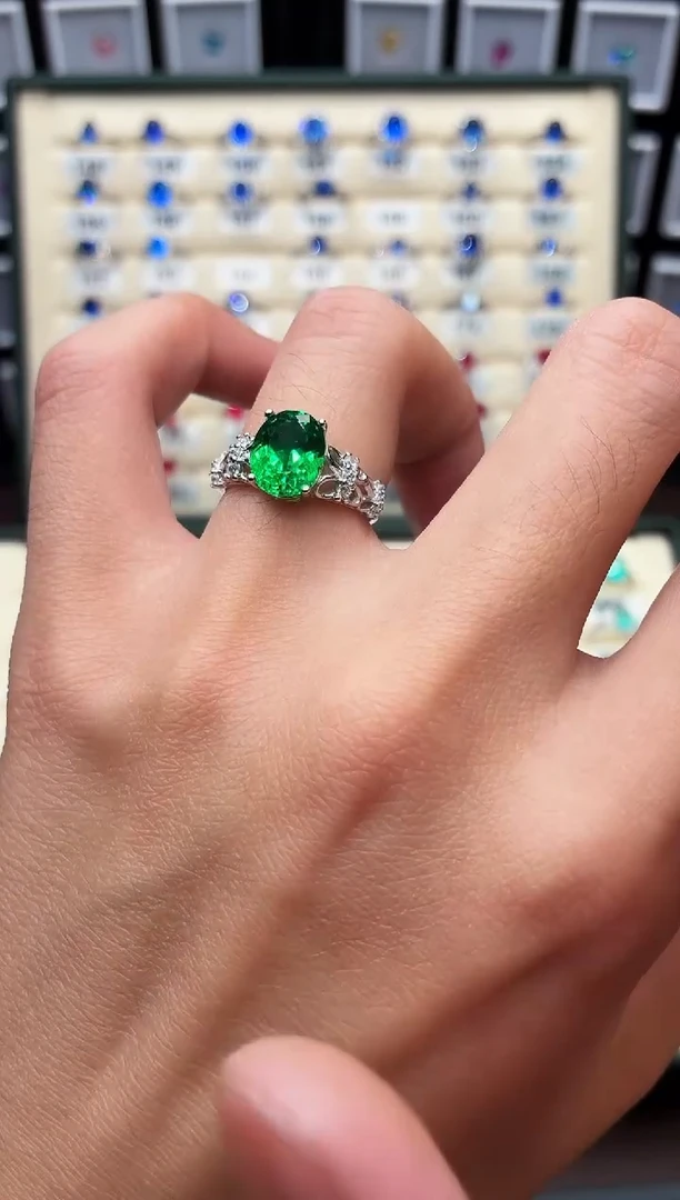 无925银轻奢镂空沙弗绿女神戒