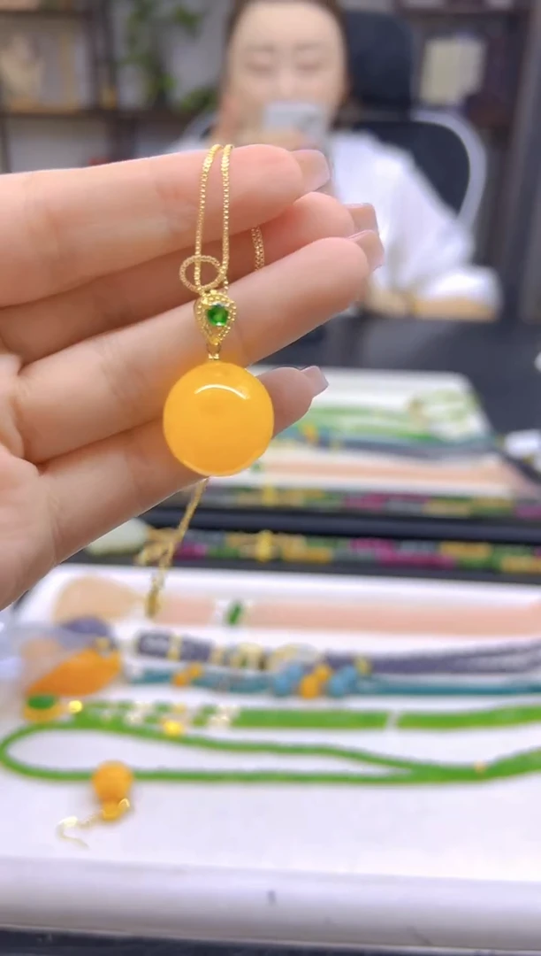 银S925镀金镶嵌吊坠(赠链)蜜蜡DIY款D02