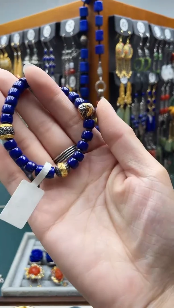 银S925镶嵌青金石手链丽**川饰品