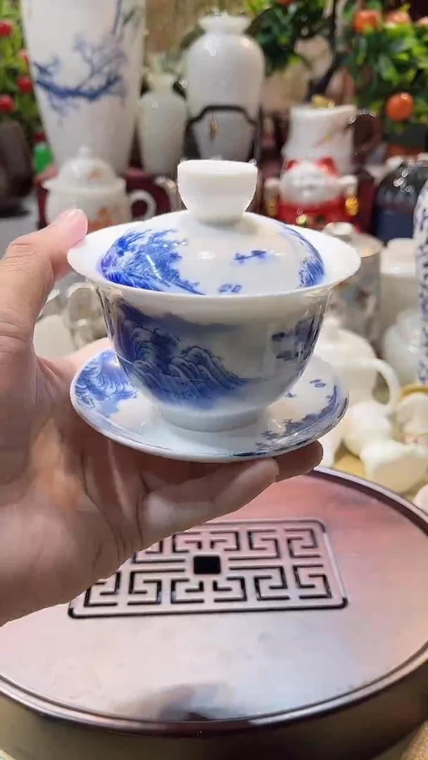 瓷片德艺茶器直播间@@盖碗山水