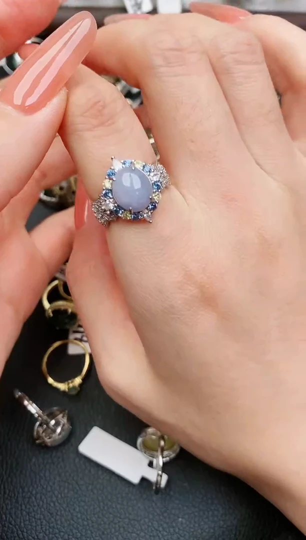 翡翠戒指银S925镶嵌...