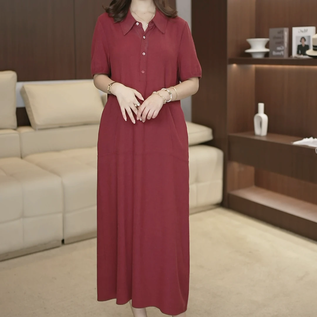 2025年穿搭高级感法式气质名媛时尚翻领宽松显瘦简约连衣裙2974