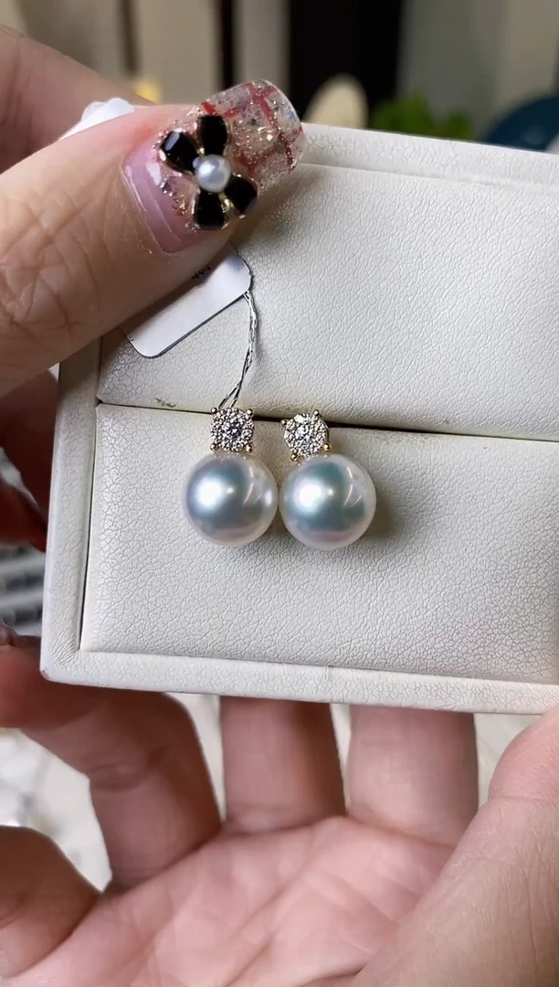 【闪购商品】海水珍珠耳饰18K金镶嵌10-11澳白珍珠耳饰