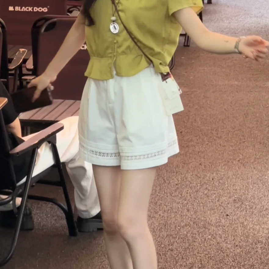 极简百搭【YO YO】2025年夏装女法式百搭花边棉质短裤55098