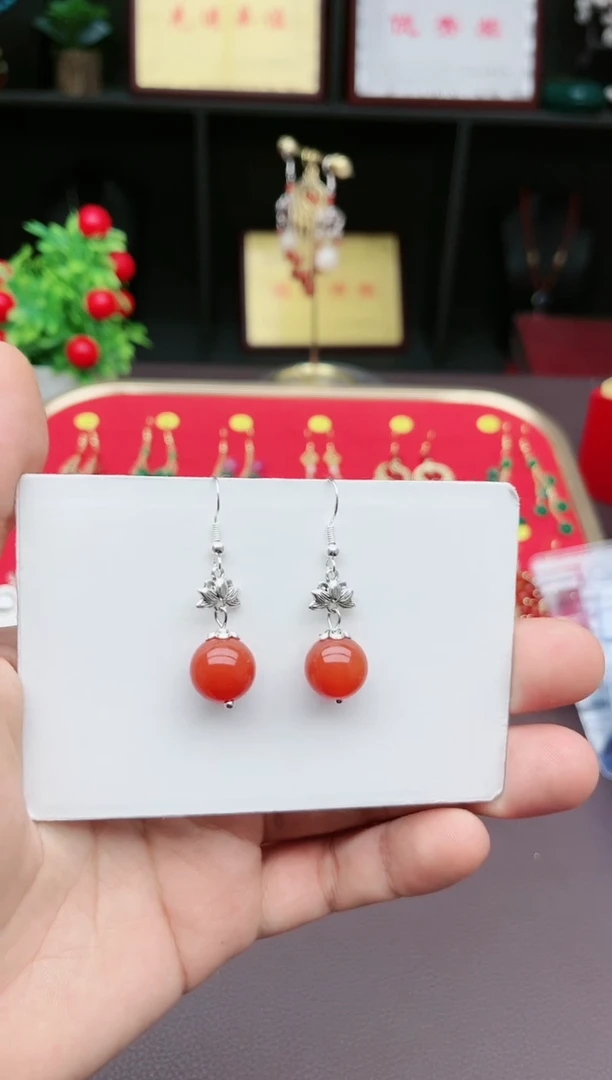 【闪购商品】南红玛瑙耳饰银S925镶嵌718000