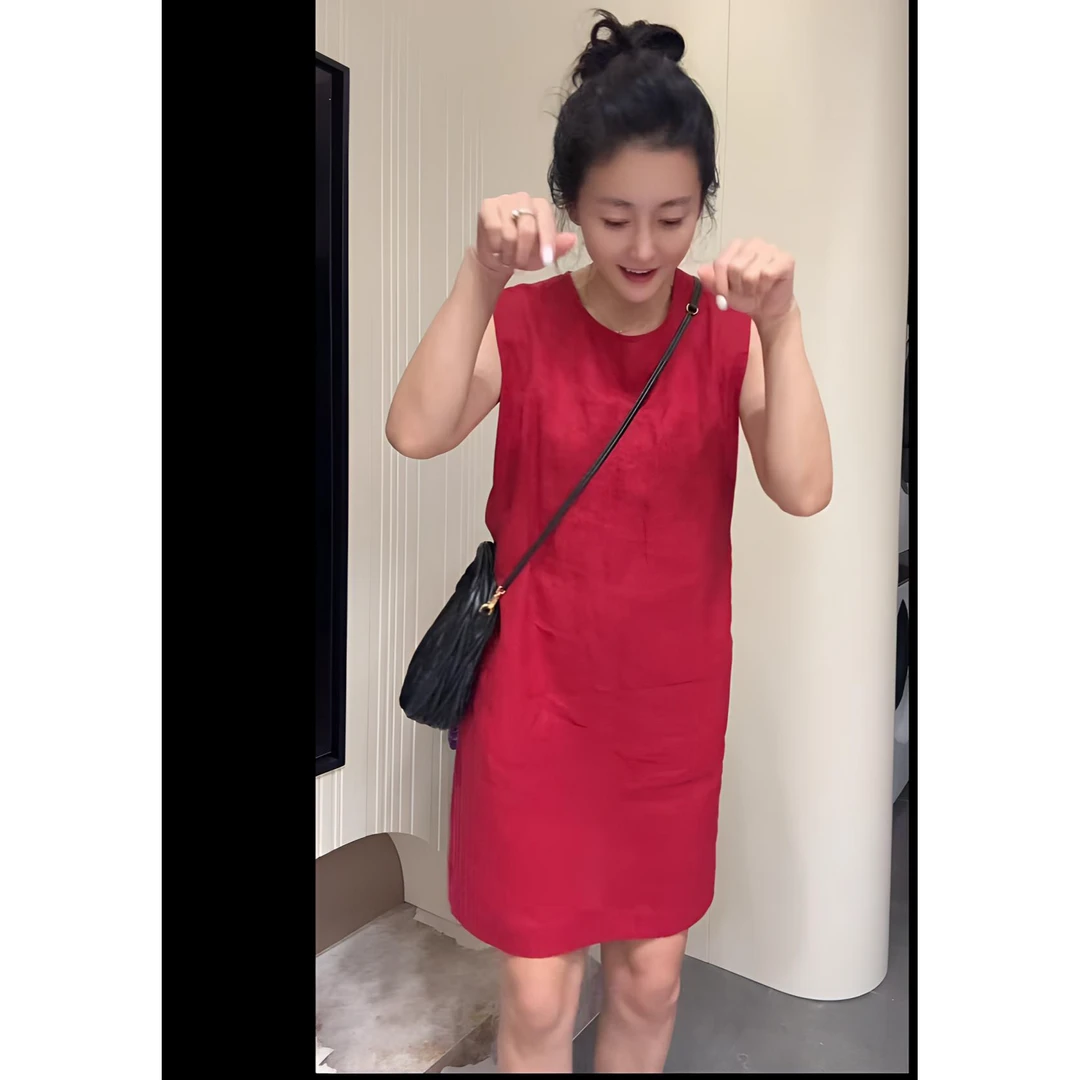 夏季100纯亚麻圆领A版时尚连衣裙