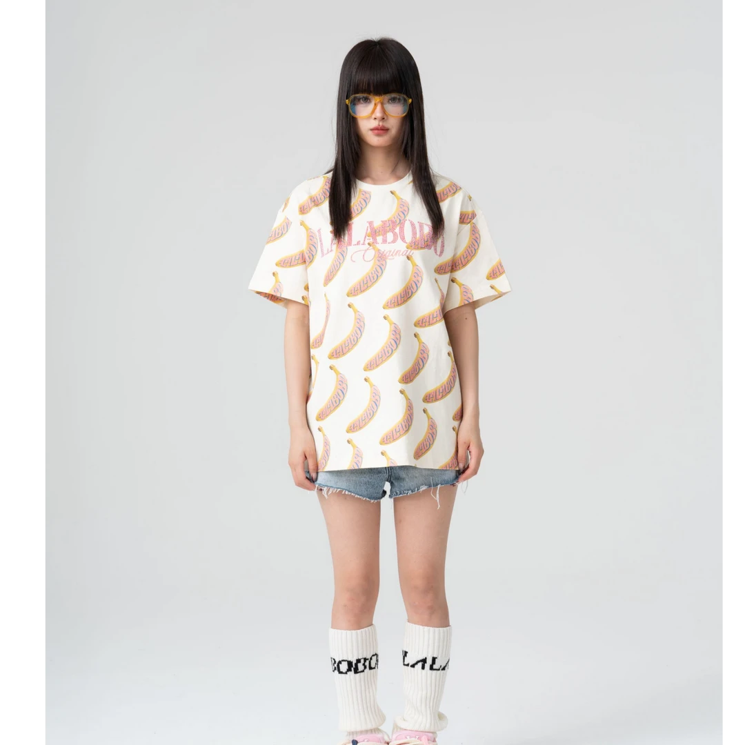 金源LALABOBO春季新款宽松印花时尚潮流休闲短袖LBEA-WSDT22